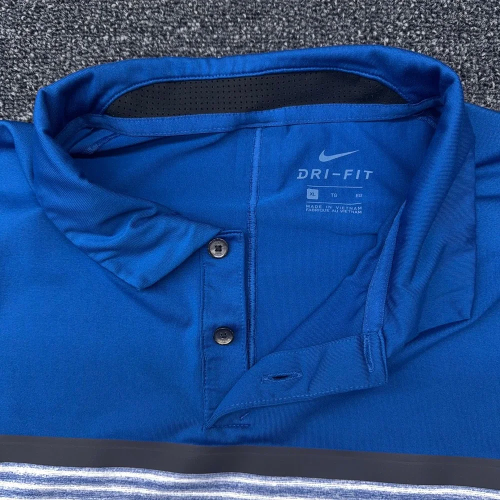 Nike‎ Tiger Woods Dri-FIT Golf Polo Shirt Mens XL Blue Striped Colorblock TW
